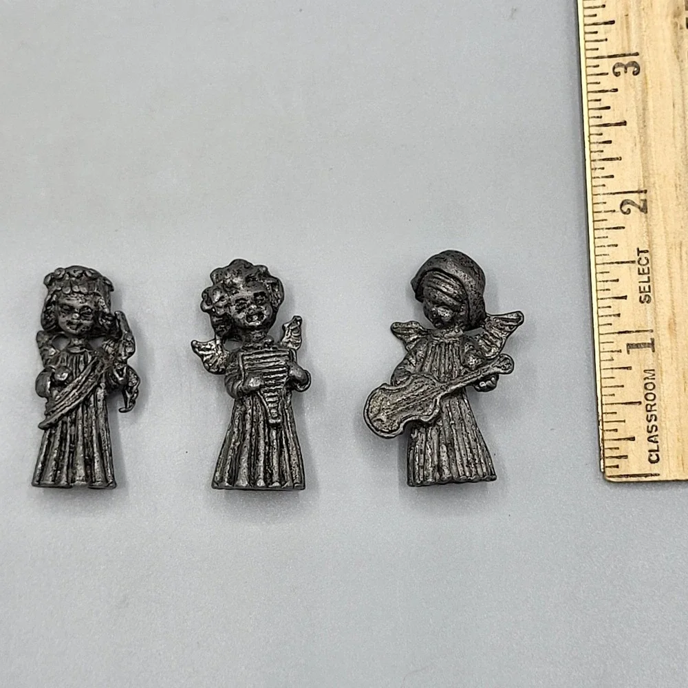 Vernon Pewter Angel Figurines Set of 3 Musical Instruments Silver tone 1.5 in